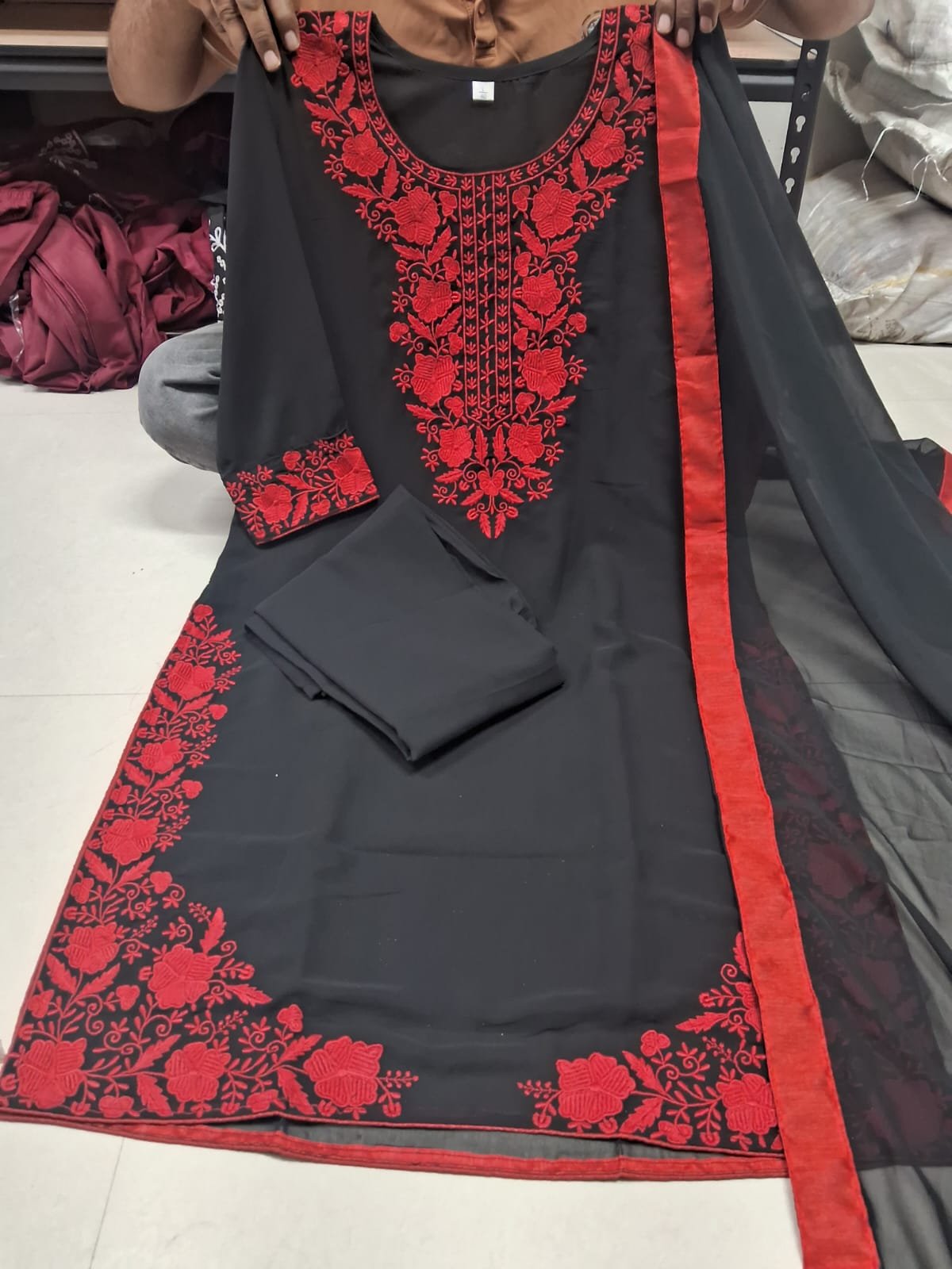 stitched New Arrivals Black Noori Pakistani 3 Picse Set Breaded Collection Featuring Beautiful suit sets in Georgette suit set Top Pent With Dupatta Embroidery Work.. - Image 2