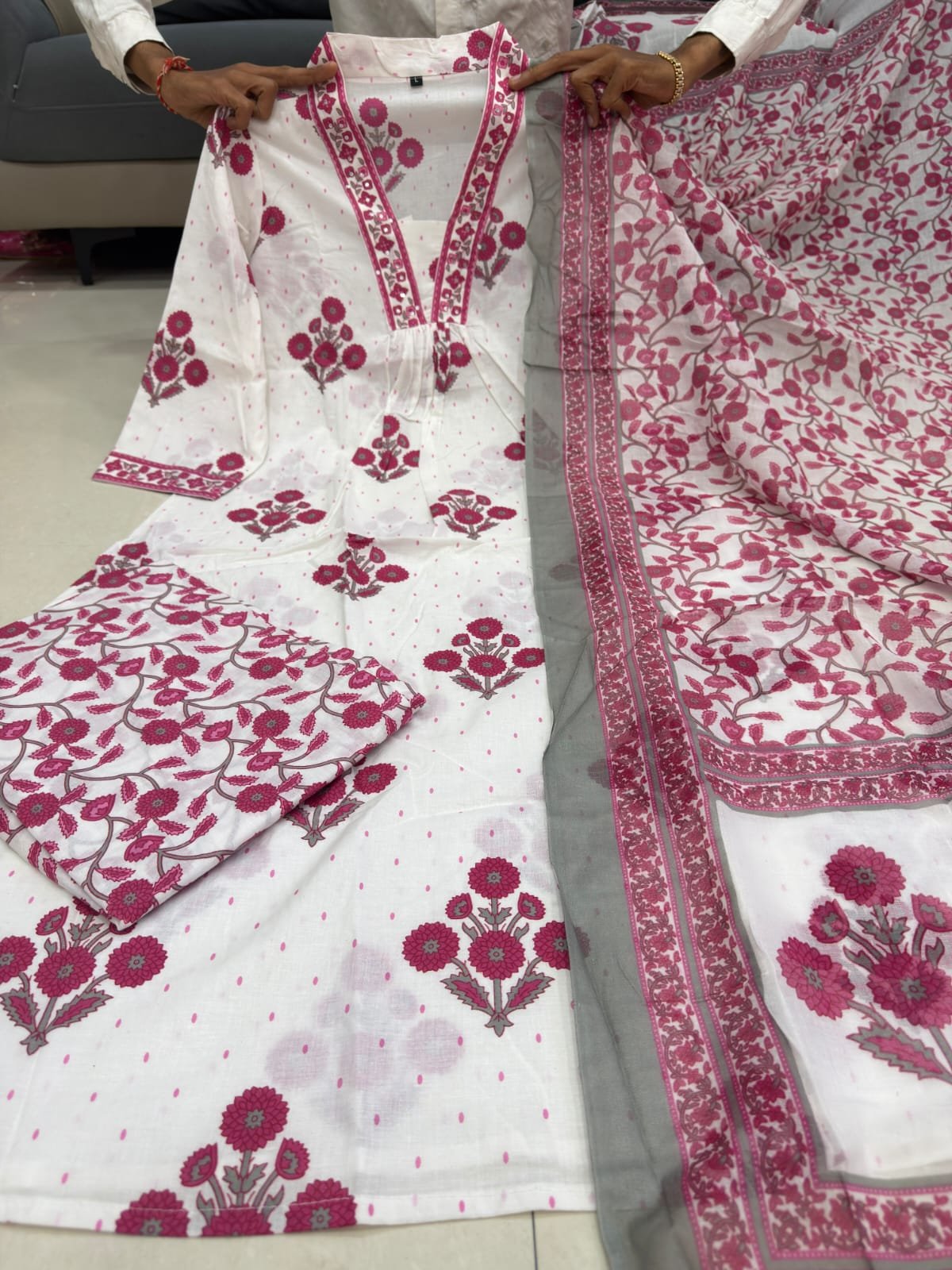 stitched MUST-HAVE MULL-MULL COTTON GHERA SET Looking for the perfect outfit for your next gathering? Our new white cotton collection offers a premium look with a lightweight feel. - Image 2