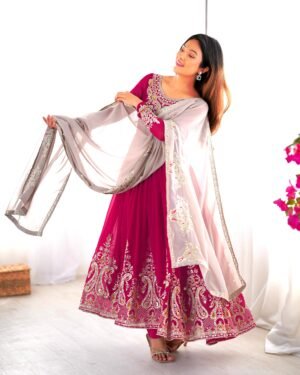 Alternative view of stitched AK-5008 — "Elegant Embroidered Sequence Designer Anarkali Three Piece Set"