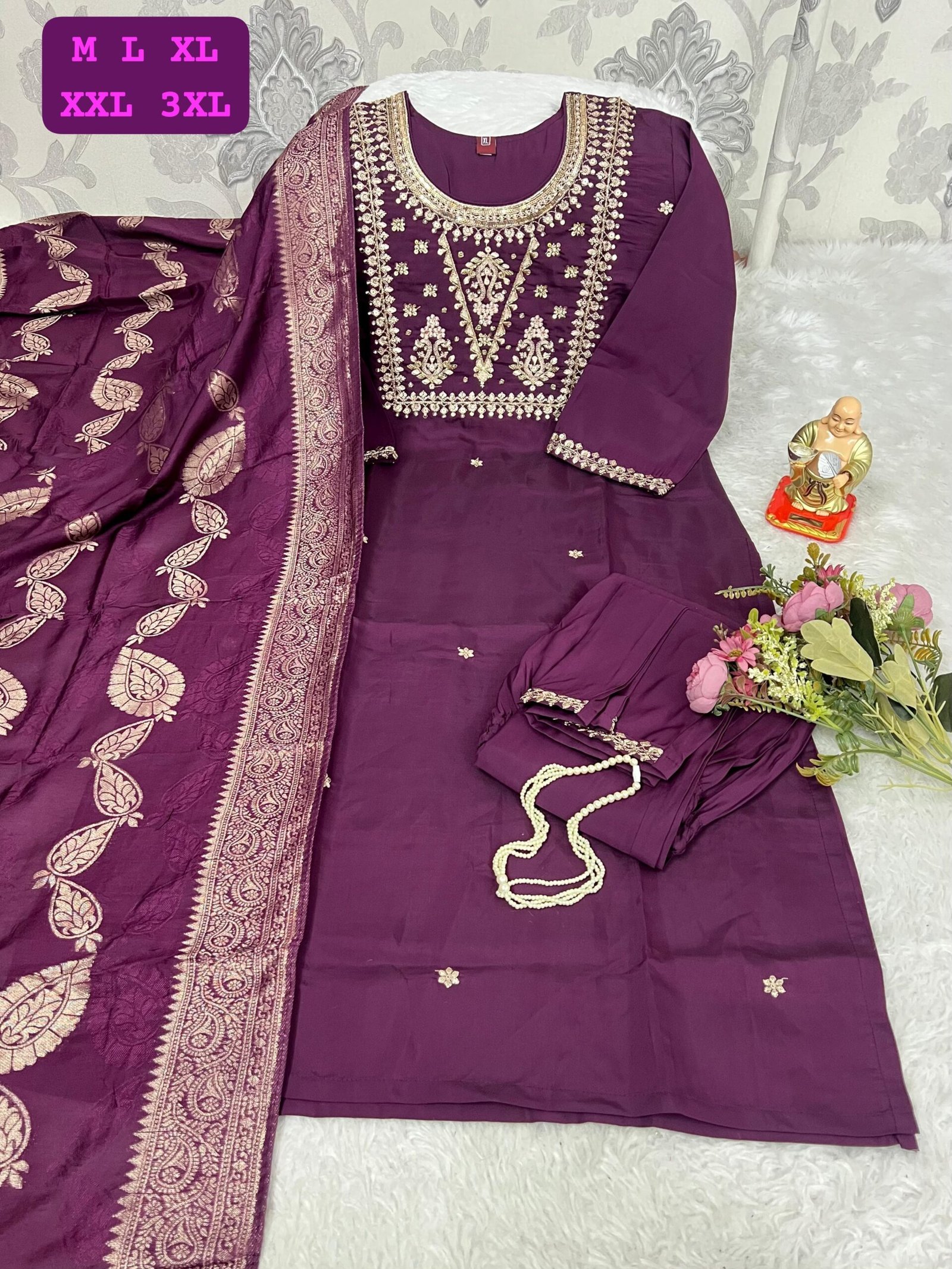 stitched Get ready for your brunches, weekend getaways and vacays with our newly launched*HAND WORK KURTI WITH DUPATTA PENTS SET WITH WORK ON SLEEVS*🪡 - Image 2