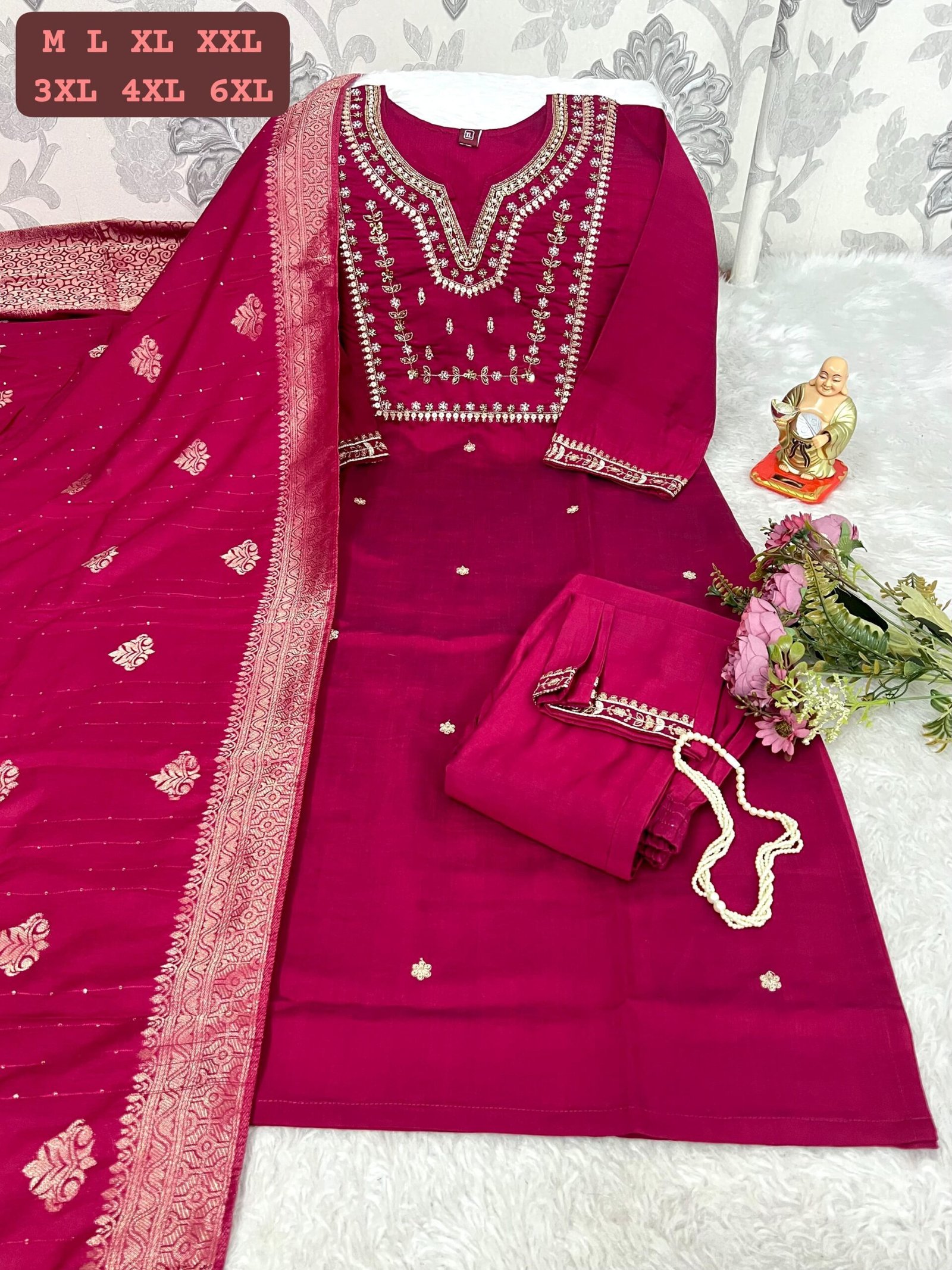 stitched Get ready for your brunches, weekend getaways and vacays with our newly launched*HAND WORK KURTI WITH DUPATTA PENTS SET WITH WORK ON SLEEVS*🪡 - Image 5