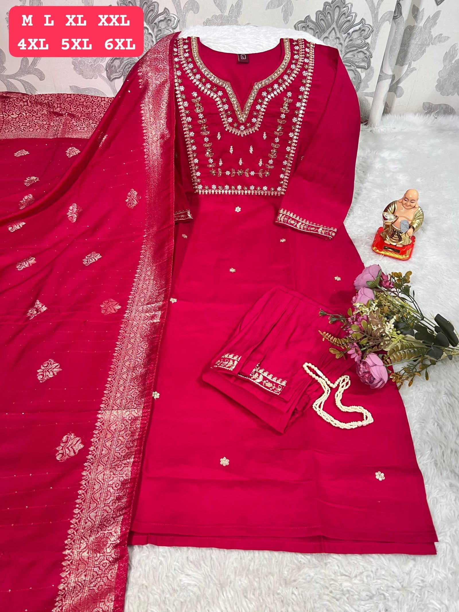 stitched Get ready for your brunches, weekend getaways and vacays with our newly launched*HAND WORK KURTI WITH DUPATTA PENTS SET WITH WORK ON SLEEVS*🪡