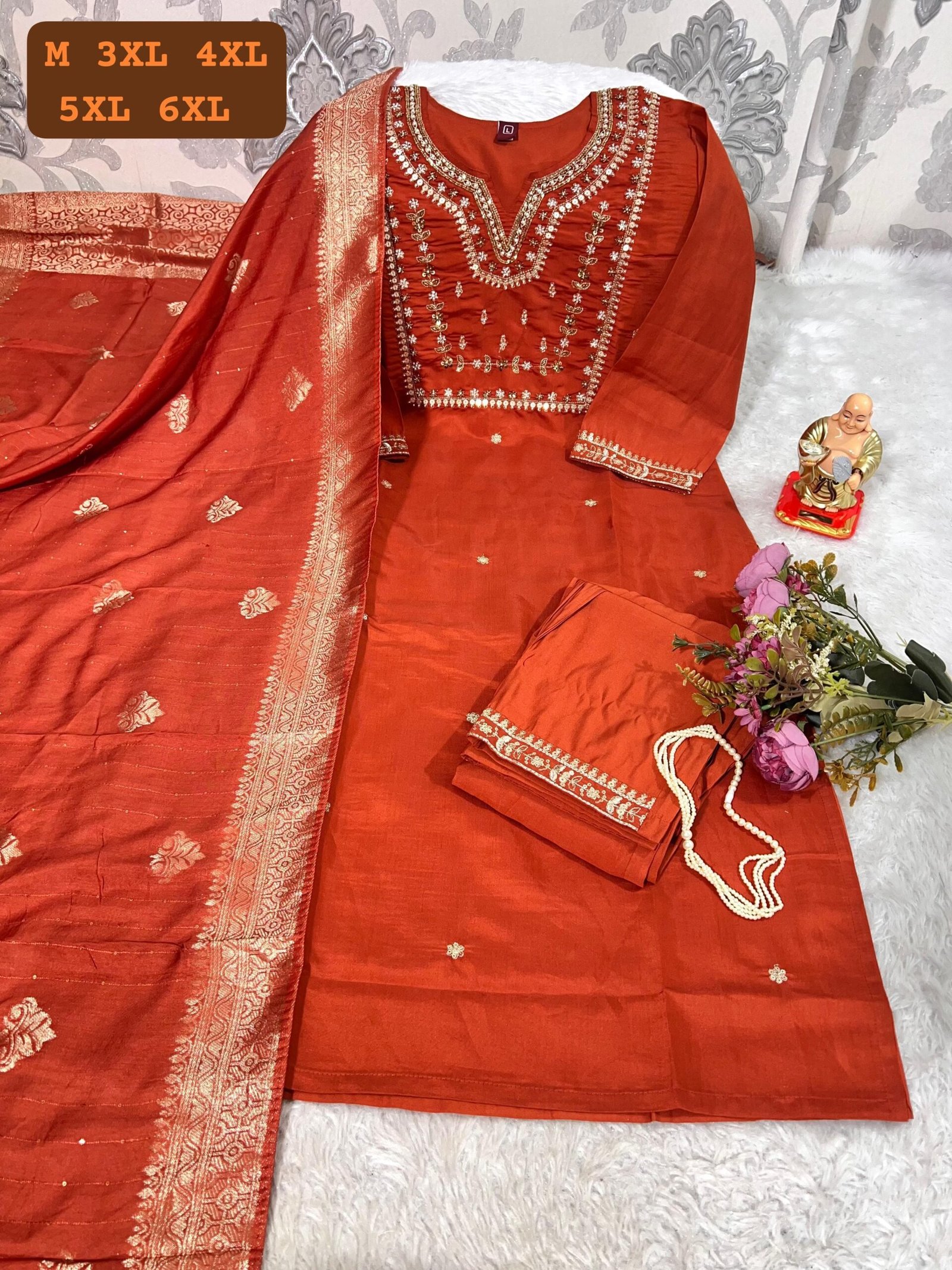 stitched Get ready for your brunches, weekend getaways and vacays with our newly launched*HAND WORK KURTI WITH DUPATTA PENTS SET WITH WORK ON SLEEVS*🪡 - Image 6