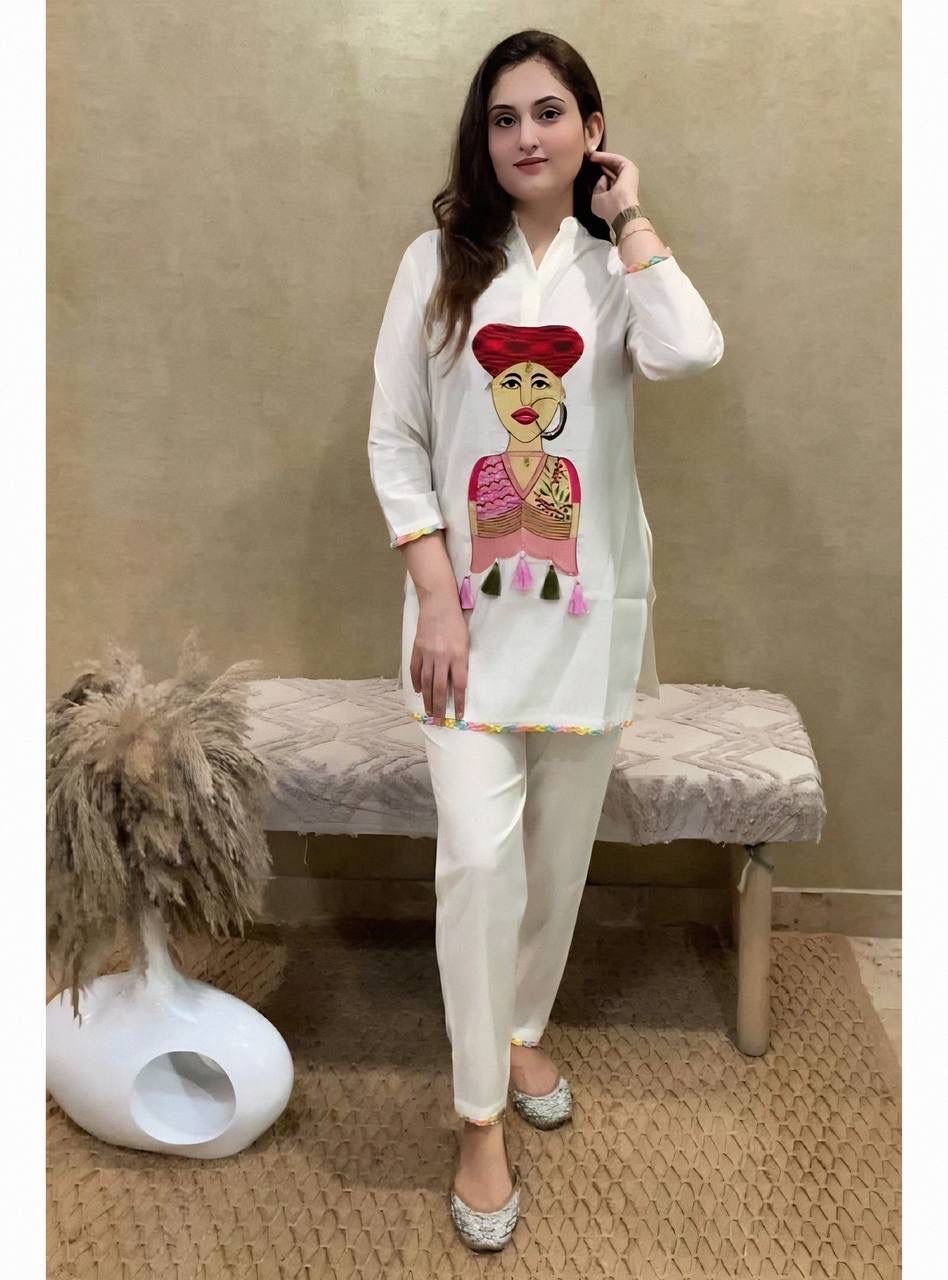 stitched AK-G29 Black & White Color Anarkali Suit Set seems to be a party wear outfit made from Maslin fabric with Fancy multicolor Lace Border with Embroidery Chain Works(2-Pair) - Image 3