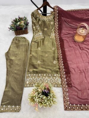 Alternative view of stitched  UPCOMING NEW EID SPACIAL READY TO WEAR COLLECTION 3 PIECE FANCY KURTI WITH BEAUTIFUL BOTTOM AND DUPATTA