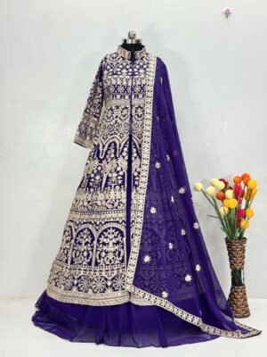 Alternative view of unstitched LUNCHING NEW DESIGNER WEAR KOTI HEAVY CHINE STITCH WORK WITH LEHENGAS