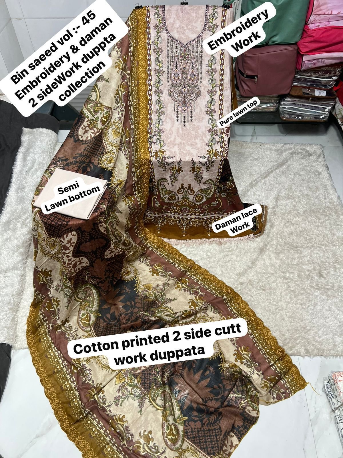 unstitched BIN SAEED VOL :- Mix all CATALOGUE DESIGN DUPPTA cutwork Work Collection 2025 - Image 3