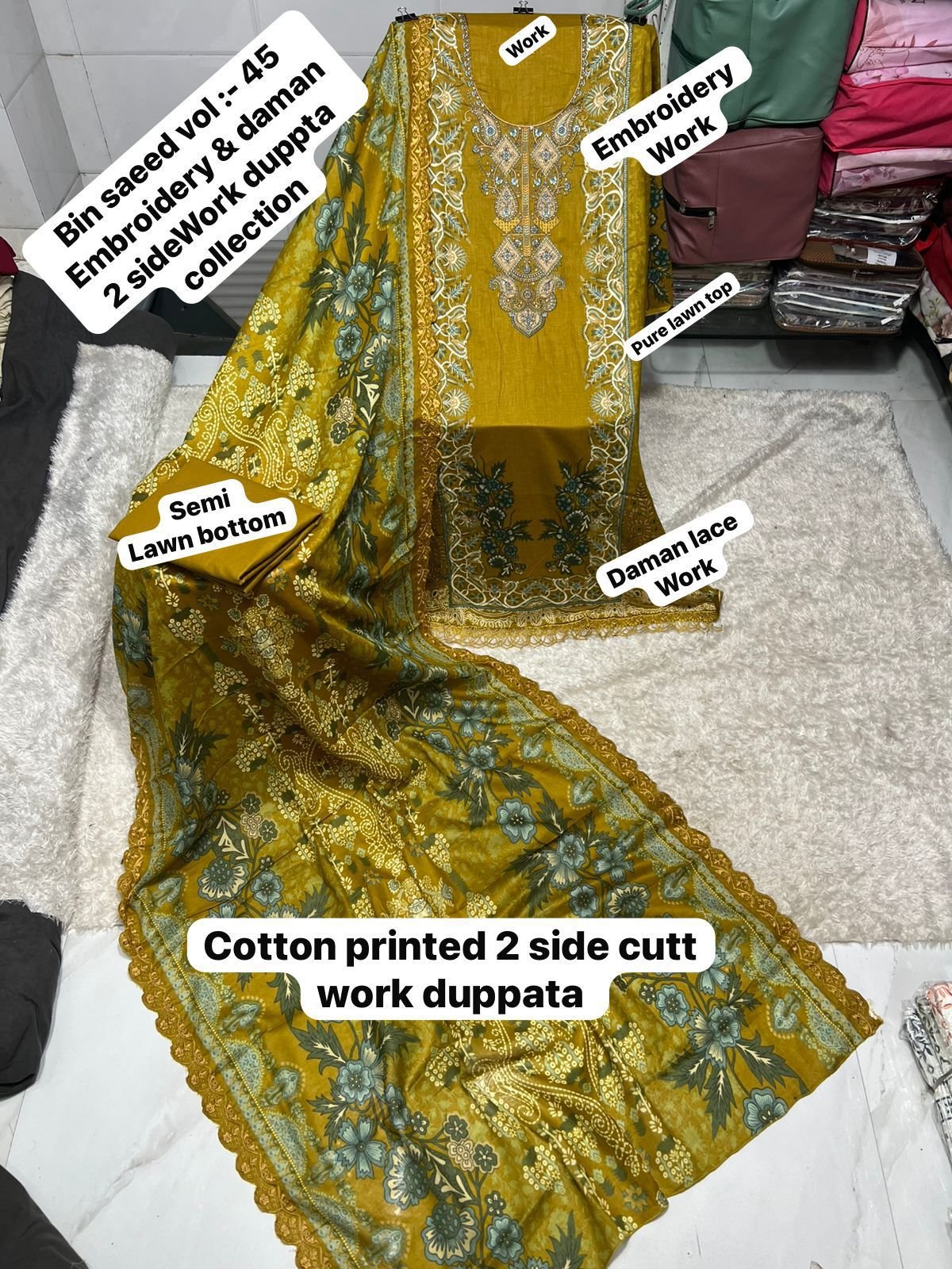 unstitched BIN SAEED VOL :- Mix all CATALOGUE DESIGN DUPPTA cutwork Work Collection 2025 - Image 4