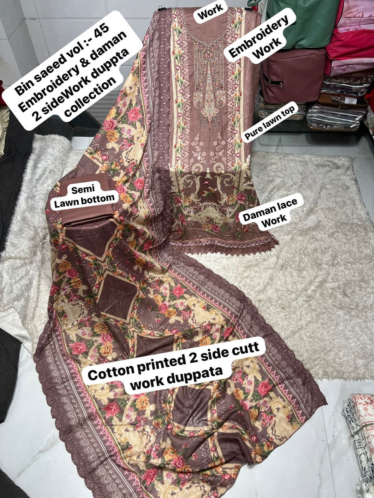 unstitched BIN SAEED VOL :- Mix all CATALOGUE DESIGN DUPPTA cutwork Work Collection 2025 - Image 2