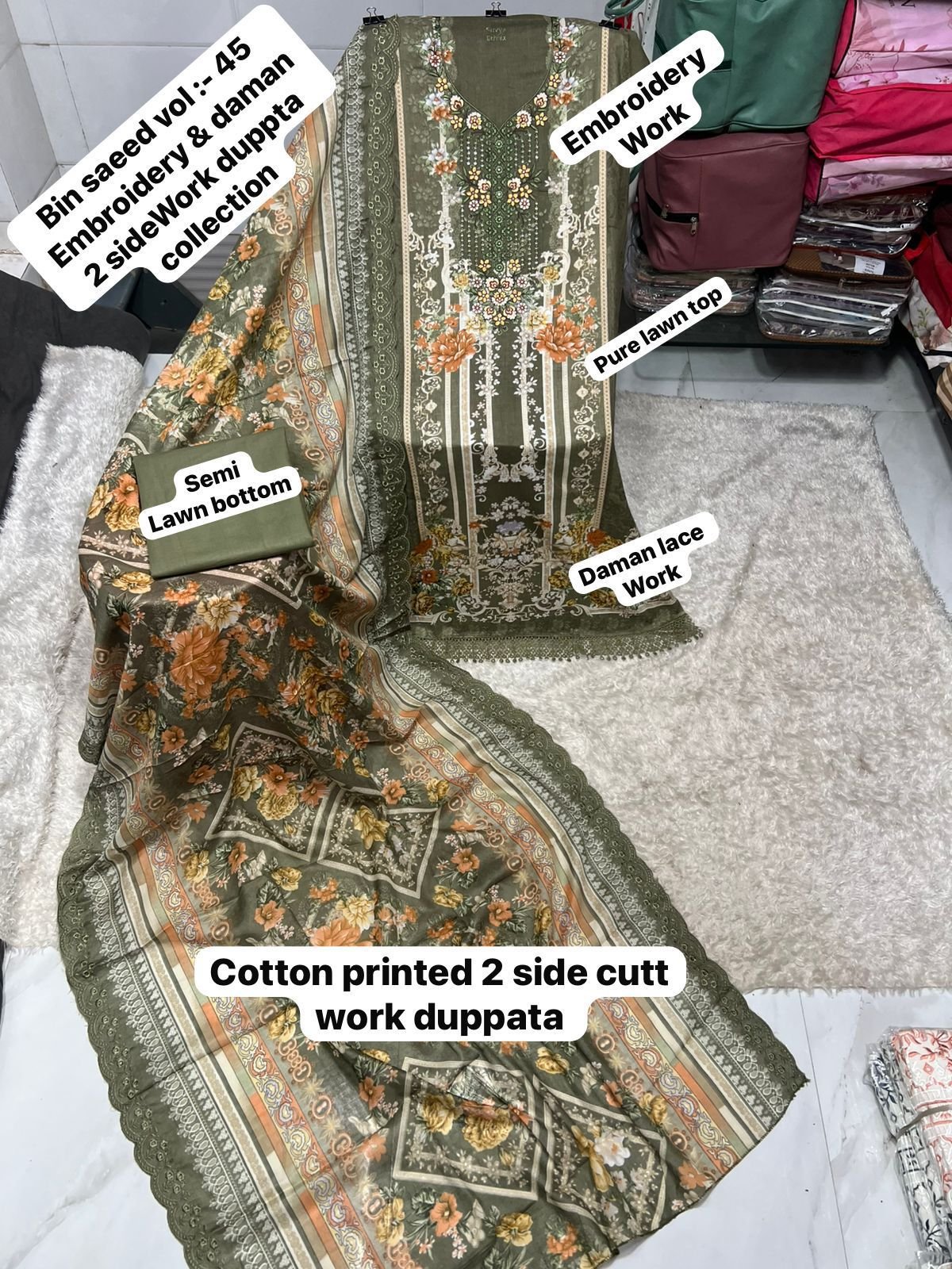 unstitched BIN SAEED VOL :- Mix all CATALOGUE DESIGN DUPPTA cutwork Work Collection 2025 - Image 7