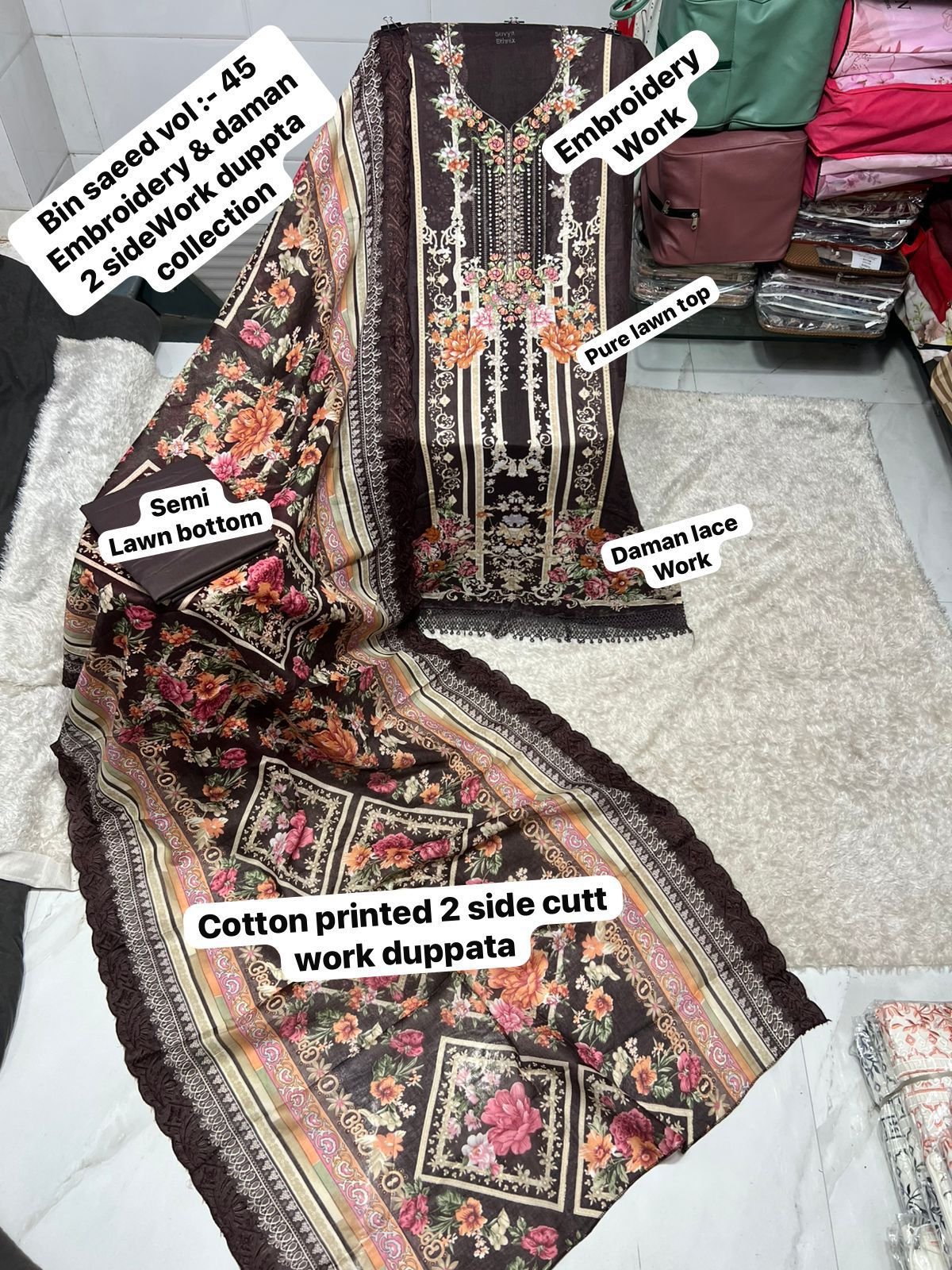 unstitched BIN SAEED VOL :- Mix all CATALOGUE DESIGN DUPPTA cutwork Work Collection 2025 - Image 5