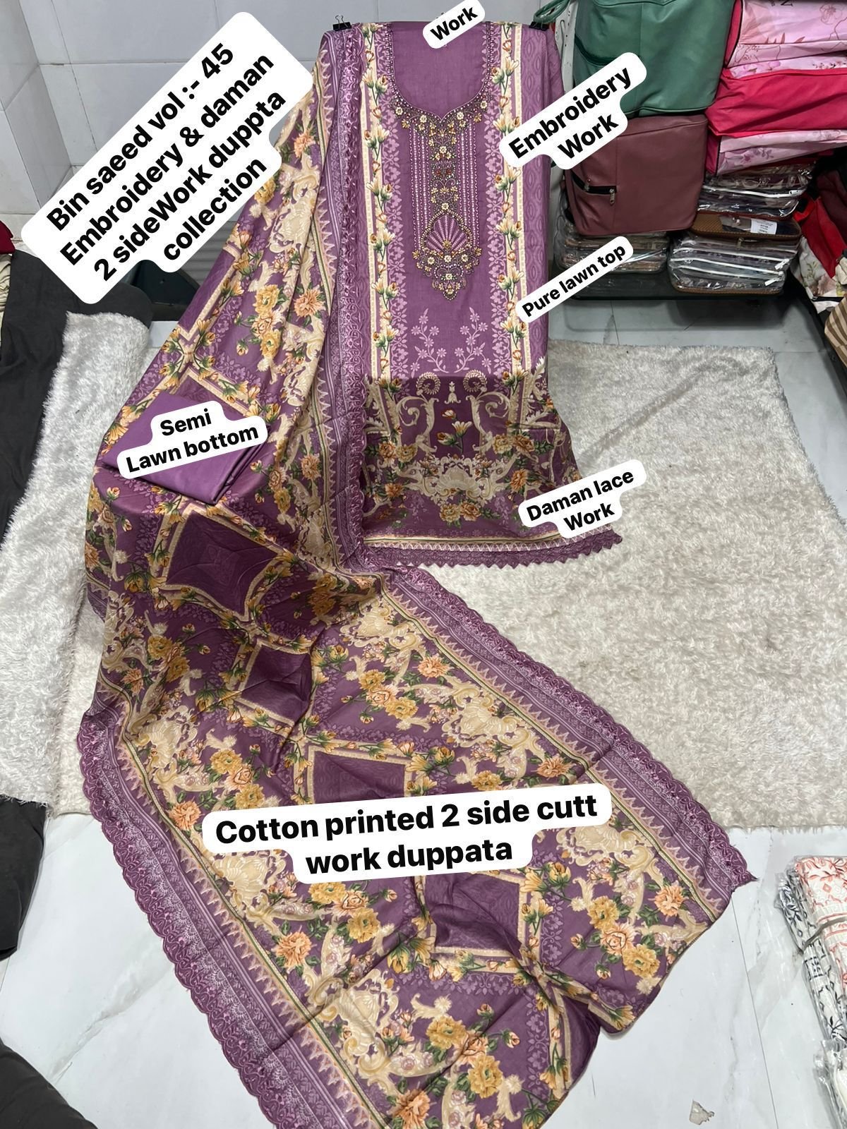 unstitched BIN SAEED VOL :- Mix all CATALOGUE DESIGN DUPPTA cutwork Work Collection 2025 - Image 8