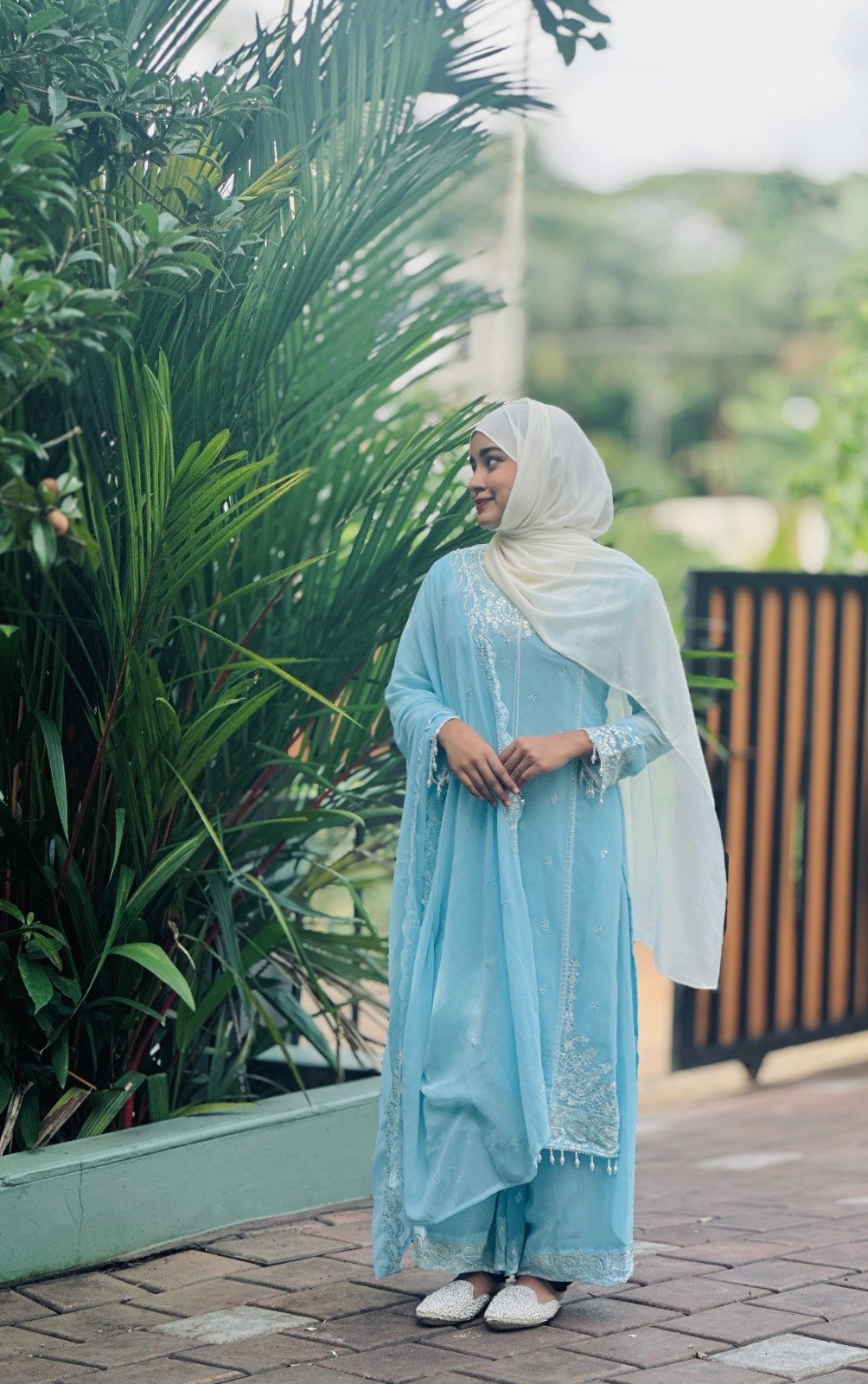 stitched DESIGNER WEAR SEQUENCE EMBROIDERY ON FOX GEORGETTE FABRIC TOP AND PLAZZO WITH DUPATTAD.NO :- AK-7073 - Image 3