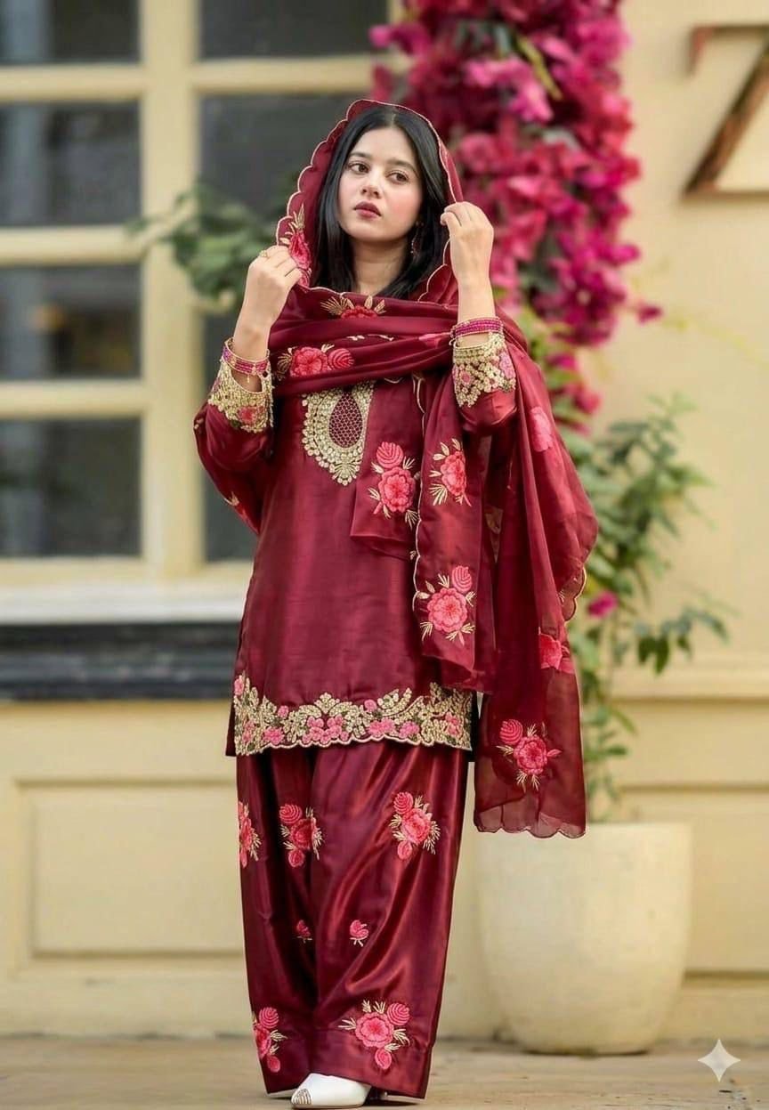 stitched Launching New Đěsigner Party Wear Look top with farshi salwar (AK-3081) - Image 5