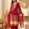 stitched AK launching a beautiful rani pink   And maroon Bandhani-print Salwar Kameez set. It has a very elegant, traditional vibe that works perfectly for festive occasions or semi-formal gatherings.