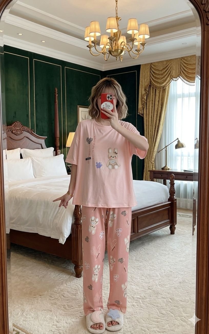 stitched nightsuit Beautiful New Summer special korean style printed n patch work nightsuit ( Tshirt + Pyjama)