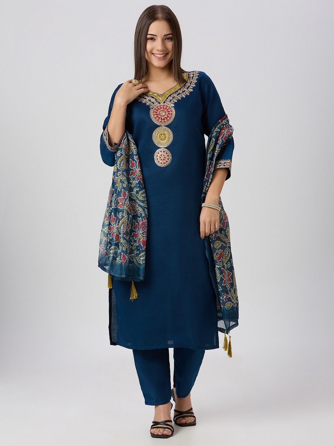 stitched New Designers Kurti Pent Dupatta Set Vatican Silk