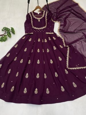 Alternative view of stitched gown EXCLUSIVE 2 PIECE GOWN WITH DUPATTA IN SEQUENCE EMBROIDERY WORK