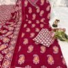 stitched Best V NECK Pattern Cotton 3pcs set  Cotton kurti pant  printed duppata set with work patti on neck