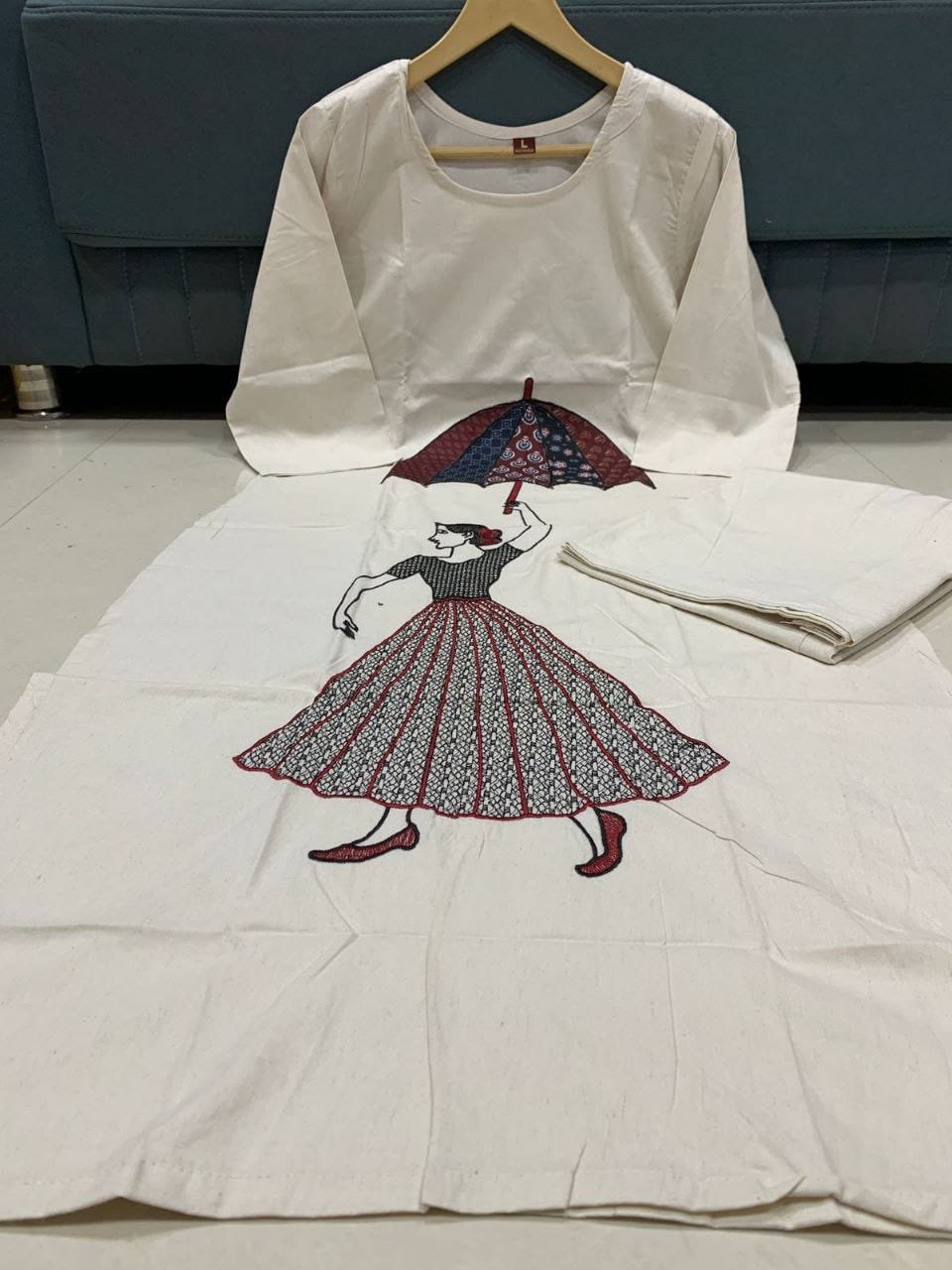 stitched Featuring Beautiful Suit Sets in PURE KHADI COTTON Top With Plazzo, it is beautifully decorated with Multi thread work desgins - Image 2