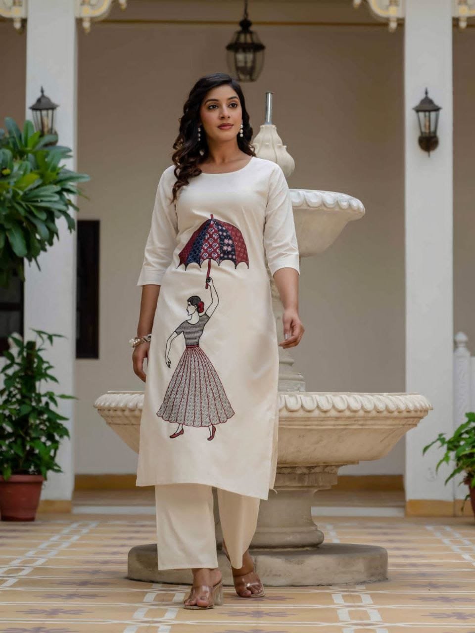 stitched Featuring Beautiful Suit Sets in PURE KHADI COTTON Top With Plazzo, it is beautifully decorated with Multi thread work desgins