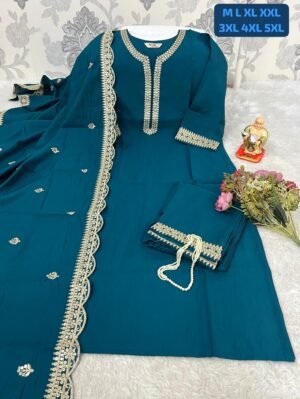 stitched *HAND WORK  KURTI WITH  DUPATTA PENTS SET WITH WORK ON SLEEVS*