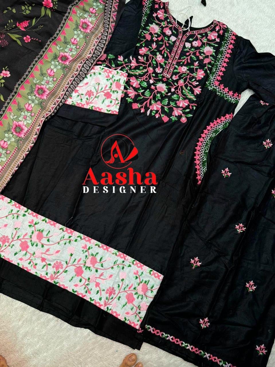 unstitched AASHA DESIGNER Design No -:1192 Colour Top pure reyon with heavy self Embrodery work with Redymade GPO lace - Image 4