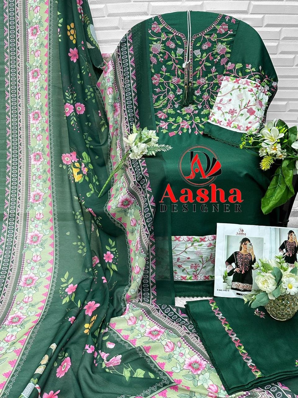unstitched AASHA DESIGNER Design No -:1192 Colour Top pure reyon with heavy self Embrodery work with Redymade GPO lace - Image 10