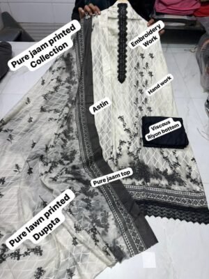 unstitched  pure jam cotton with beautiful karachi print neck lace border