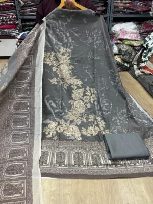 Alternative view of unstitched  pure jam cotton with beautiful karachi print neck lace border