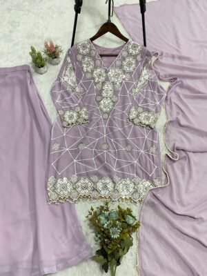 Alternative view of stitched EID  EXCLUSIVE AND TRENDY FOR WEDDING SEASON OUR SEQUENCE EMBROIDERY WORKED TOP, PLAZZO AND DUPATTA