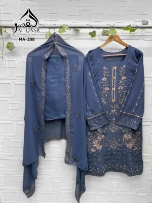 Alternative view of stitched  RAMZAN EID SPECIAL ARTICLE OF UR CHOICE AL-QASR D. NO MA- 288 HEAVY FOX GEORGETTE WITH EMBROIDERY WORK AND HAND-KHATLI WORK LATKAN BEAUTIFUL