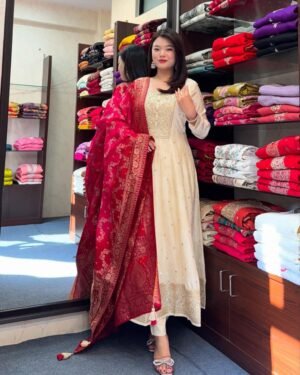 stitched Jashn-E-Bahaaraa Anarkali Flared Kurti Pant Dupatta Set Code - Jasn-E-Bahara