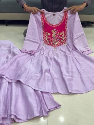 Alternative view of stitched Sharara Cord Kurta Set Code - 1285 Light purple