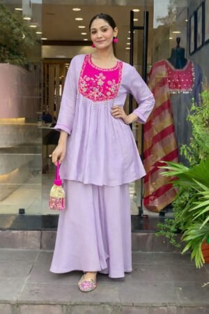 stitched Sharara Cord Kurta Set Code - 1285 Light purple