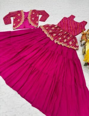 Alternative view of stitched AK Creation is new Launching  Holi special Bandhej Lehenga crop top & jecket