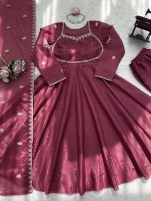 Alternative view of stitched gown Designer Suit Set – Elegant Ethnic Wear Crafted in Classy Tones with Premium Fabric & Detailing   Style Code:- AK1605