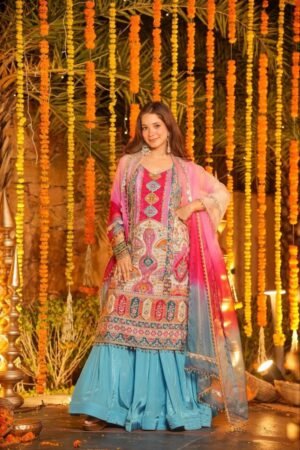stitched Rainbow Hued Heavy Wedding Kurta Set Designer Sharara Set – Elegant Ethnic Wear  Crafted in Classy Tones with Premium Fabric & Detailing