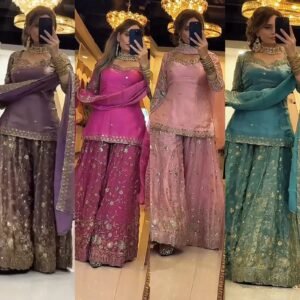 stitched AK LUNCHING NEW ĐĚSIGNER PARTY WEAR TOP ANDPLAZZO. WITH FANCY DUPPATA WITH  EMBROIDERY WORK