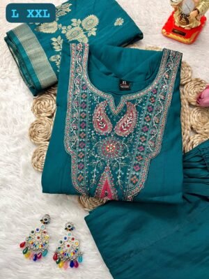 stitched Add grace and elegance to your festive wardrobe with this stunning round Anarkali suit set