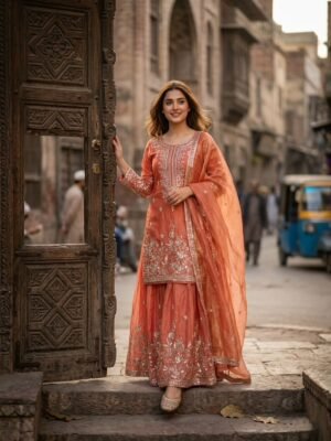 stitched Launching New Design Trending Zmy-Chu Silk *Top&Sarara&dupatta