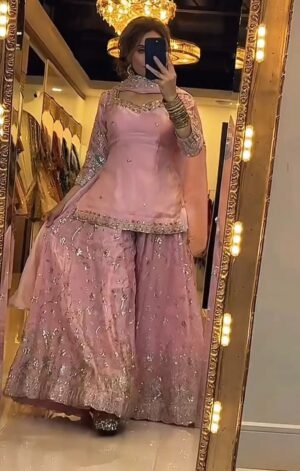 stitched Presenting New Premium Quality With Embroidery Sequence Worked Top-Plazzo And Dupatta Set Fully Stitched Ready To Wear