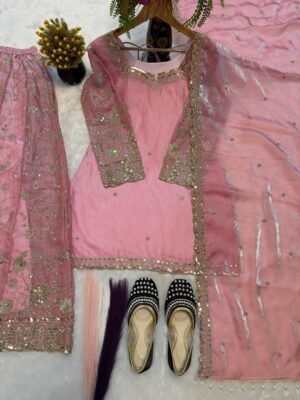 Alternative view of stitched Presenting New Premium Quality With Embroidery Sequence Worked Top-Plazzo And Dupatta Set Fully Stitched Ready To Wear