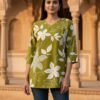 stitched  Featuring Lilce New Party Wear Cotton Print Short Top Wachi is Beautiful Nack With Occasion it is Very easy Breezy And Comfortable