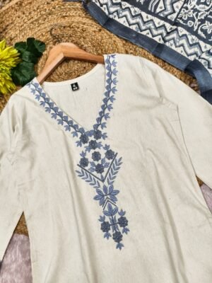 Alternative view of stitched Elegant Khadi Cotton Fabric Calf Length Straight Kurta Set