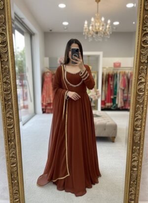 stitched Launching New Đěsigner Party Wear Look Heavy Fox Georgette Gwon Pent & Dupatta Set