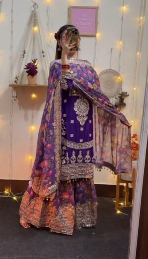 stitched NEW DESIGNER HEAVY PAKISHTANI SHARARA SUIT SET  CODE :-AK- 1640