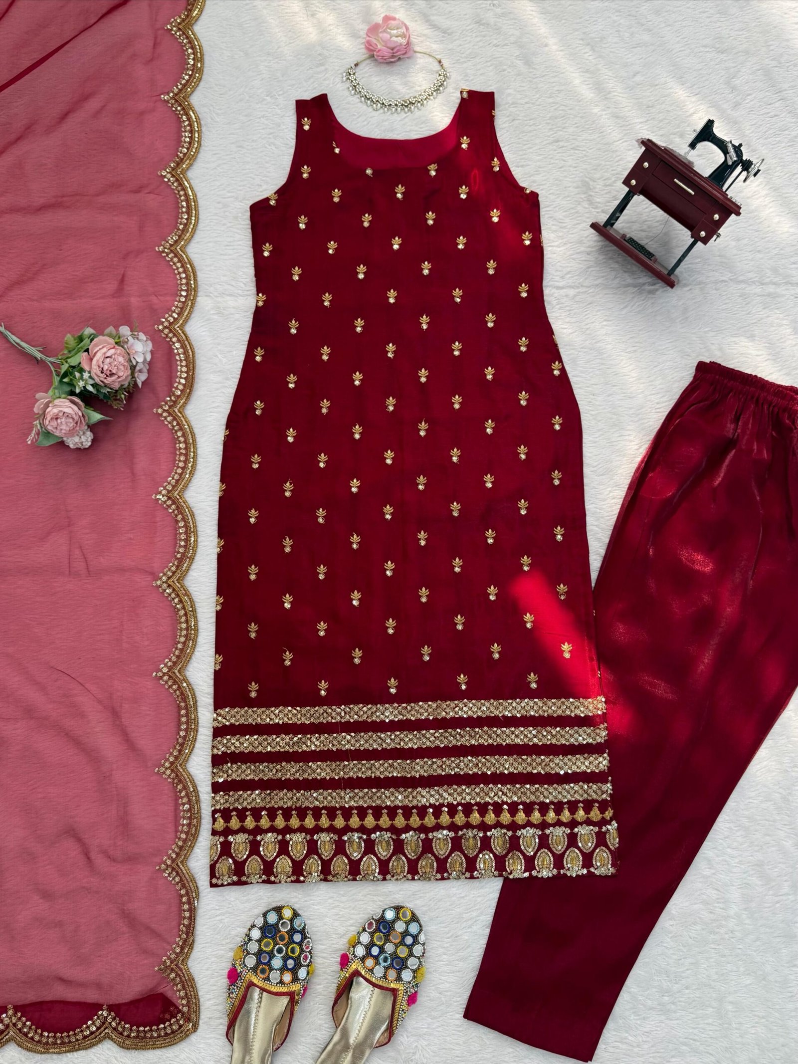 stitched Designer Top With Pent Set – Elegant Ethnic Wear Crafted in Classy Tones with Premium Fabric & Detailing Style Code:- AK1576 - Image 4