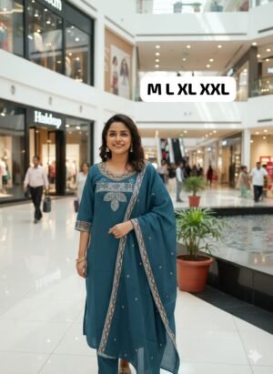 stitched HAND WORK  KURTI WITH  DUPATTA PLAZZO SET WITH WORK ON SLEEVS