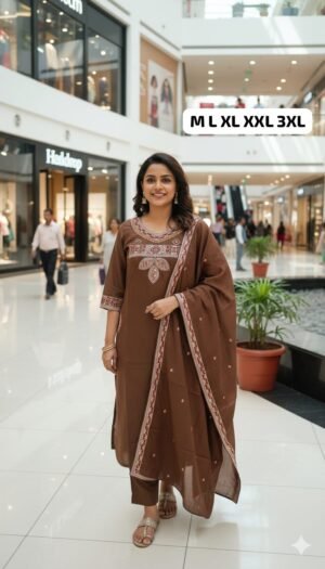 Alternative view of stitched HAND WORK  KURTI WITH  DUPATTA PLAZZO SET WITH WORK ON SLEEVS